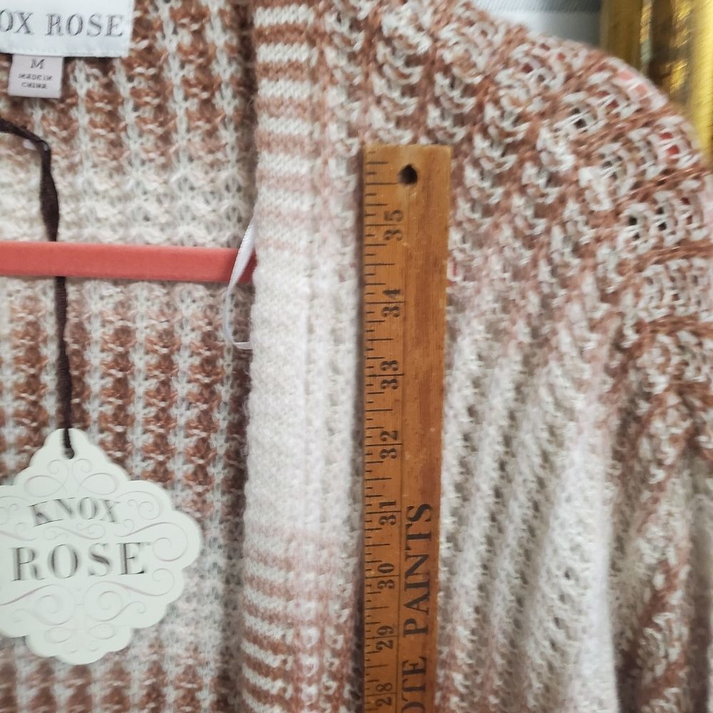 Knox rose cardigan sweater size medium nwt pink strip chunky knit - Picture 6 of 7